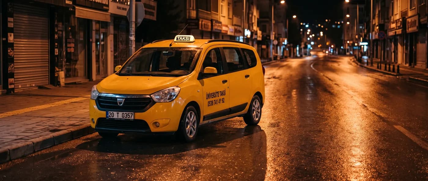 Üniversite Taksi gece Denizli sokaklarında — 20 T 0357